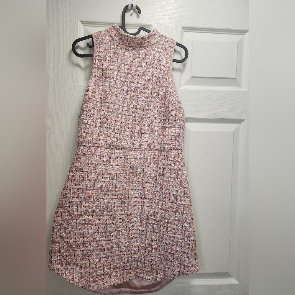 LULUS Glittery Poise Pink Multi Tweed Sleeveless Mini Dress Size M